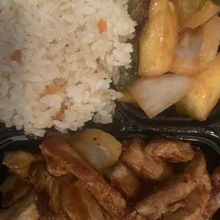 Hawaiian box with pork , pineapple, white rice