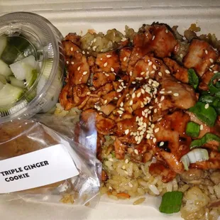 chicken and rice in a container