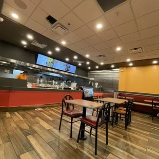 tables and chairs in a restaurant