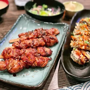 2 orders of Yakitori; Fire Cracker Roll