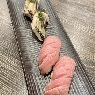 Saba nigiri and o-toro nigiri
