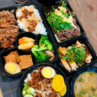 Fried Chicken Steak Bento Braised Miced Pork over Rice Meetball Soup