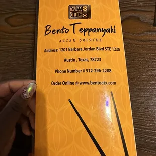 the menu for bento teppanyaki