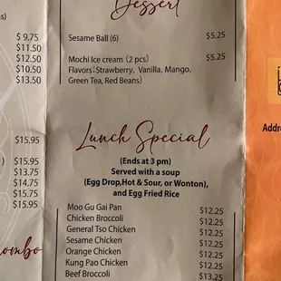 Lunch specials and dessert