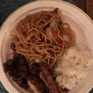 Teriyaki chicken and beef combo and pork yakisoba - mmmm!