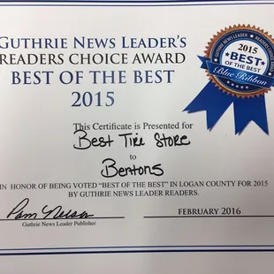 Voted best tire store again!