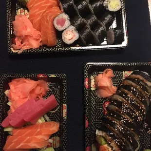 The full meal Dynamite Roll  Salmon Maki Combo  Sashimi