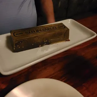 a chocolate bar on a plate