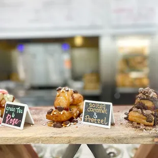 a variety of pastries on display