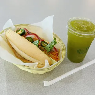 a sandwich and a drink