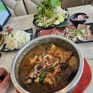 My yummy Bun Bo Hue in stone bowl.
