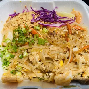 Pad Thai! Absolutely delicious and flavorful with chicken, shrimp and steak!
