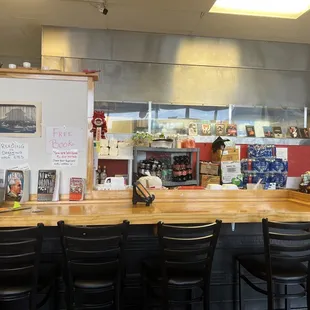 Book exchange and behind the counter