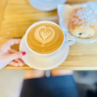 Latte, Homemade Chocolate Croissant,  Cappuccino