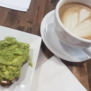 Basic avocado toast and black &amp; white mocha with oatmilk