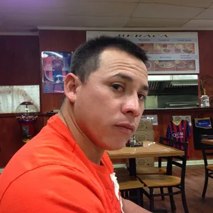 My husband enjoying his food