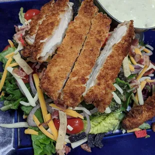 Breaded buttermilk chicken breast salad