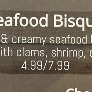 Seafood Bisque ingredients