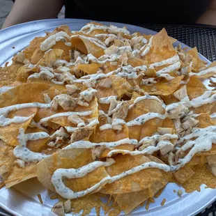 Nachos- chicken, cheese, cilantro sour cream only