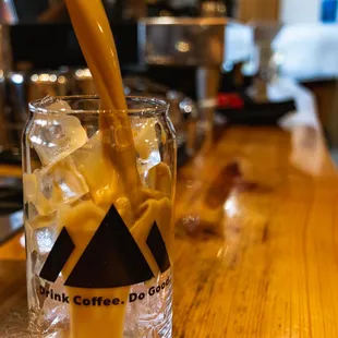 Iced coffee pour