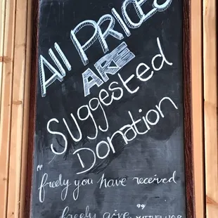 We are non profit so all prices are just suggested- you pay with the "honor system":)