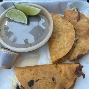 Quesabirria tacos and Churro cheesecake. Bomb!!!
