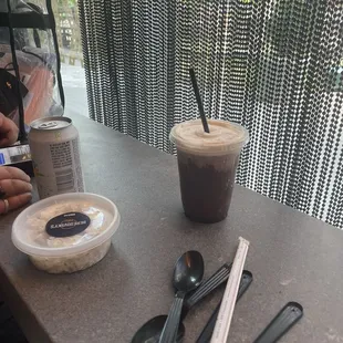 Potato Salad and Coffee cold drink