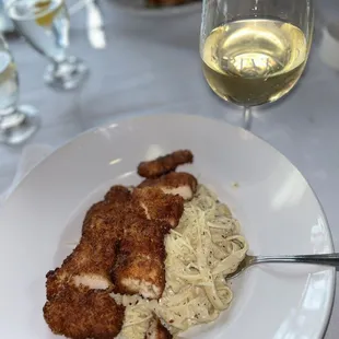 Fettuccine Alfredo with Fried Chicken