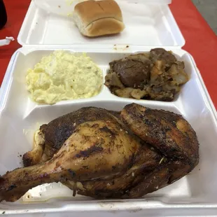 Italian chicken combo with potato salad and Italian potatoes.