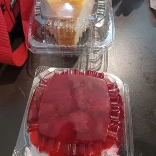 Top - butter pound cake, $4. Bottom - strawberry shortcake, $5.