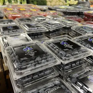 a display of blueberries