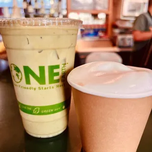 Iced matcha latte and cappuccino