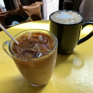iced coffee (front) and cafe au lait (back)