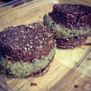 Raw, Vegan Mint-Chip Cookie Sandwiches made especially for St. Pattie&apos;s Day!