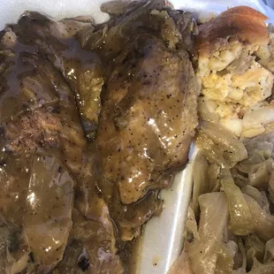 a meal in a styrofoam container