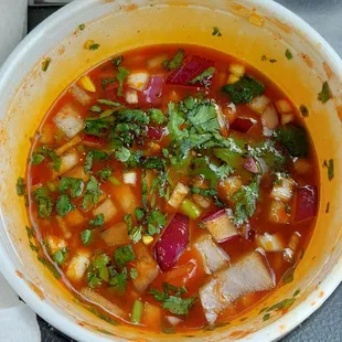 Consomé which came with the #2 Plate. It. was about an 8oz cup; think styrofoam cup size.