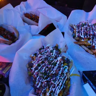 a variety of food items on a table