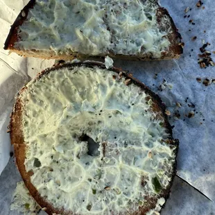 This is the bagel that I was charged three dollars more for for extra cream cheese.