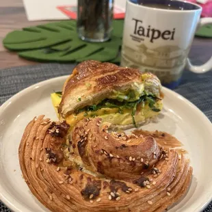 Scallion scroll and BEC Croissant