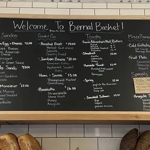Hot food menu- breakfast sandwhiches, grab and go sandwhiches, toasts