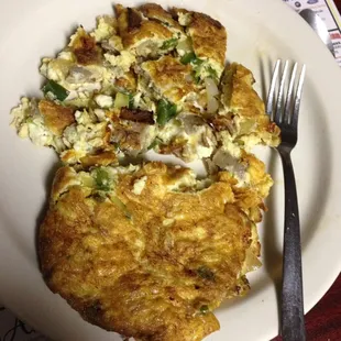 Greek omelette, partially cut up