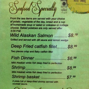 Menu:  Seafoods