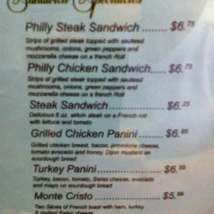 Menu:  Sandwiches