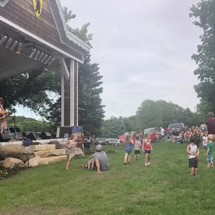 a group of children playing outside