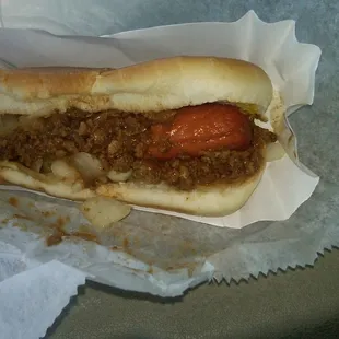 Bernie's chili dog.