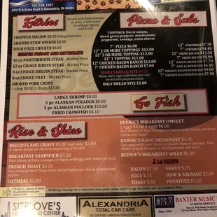the menu for the restaurant