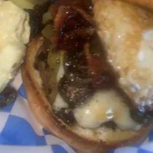 a cheeseburger and pickle
