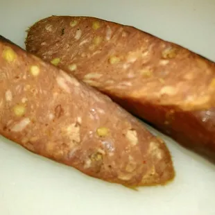 The hot meat sticks up close.