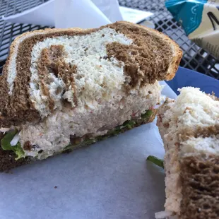 Chicken with sun dries tomato and basil on marble ruben.  The bread was amazing!!