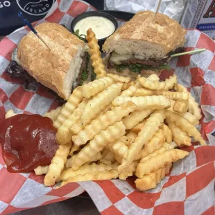 Skirt steak sandwich with fries